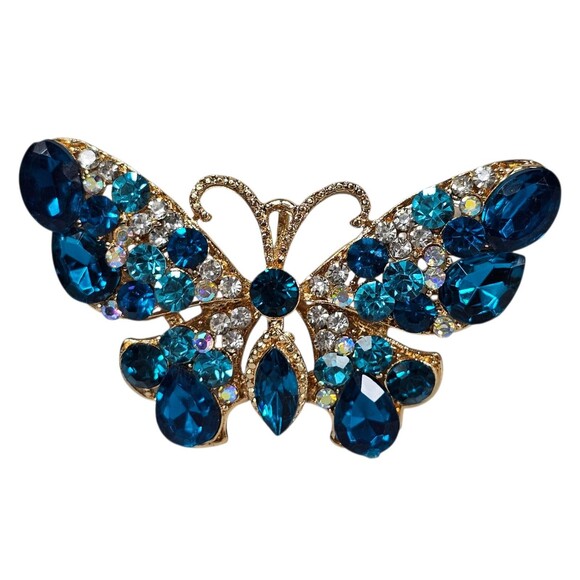 Unbranded Jewelry - Vintage Style Blue Rhinestone Butterfly Brooch Pin Gold Tone Costume Jewelry